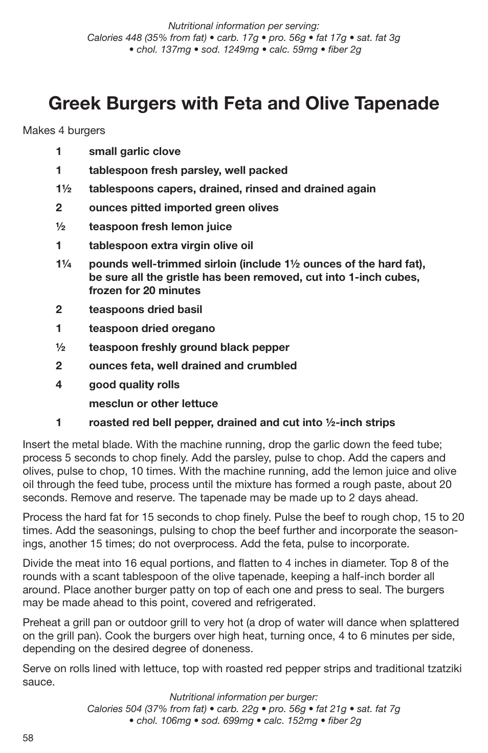 Greek burgers with feta and olive tapenade | Cuisinart DLC-2009CHB User Manual | Page 58 / 73