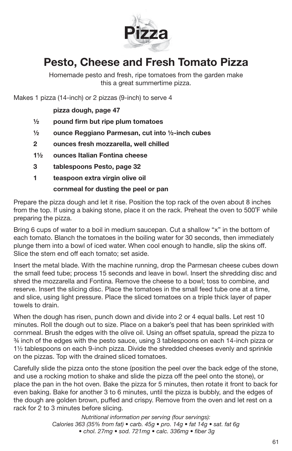 Pizza, Pesto, cheese and fresh tomato pizza | Cuisinart DLC-2009CHB User Manual | Page 61 / 73