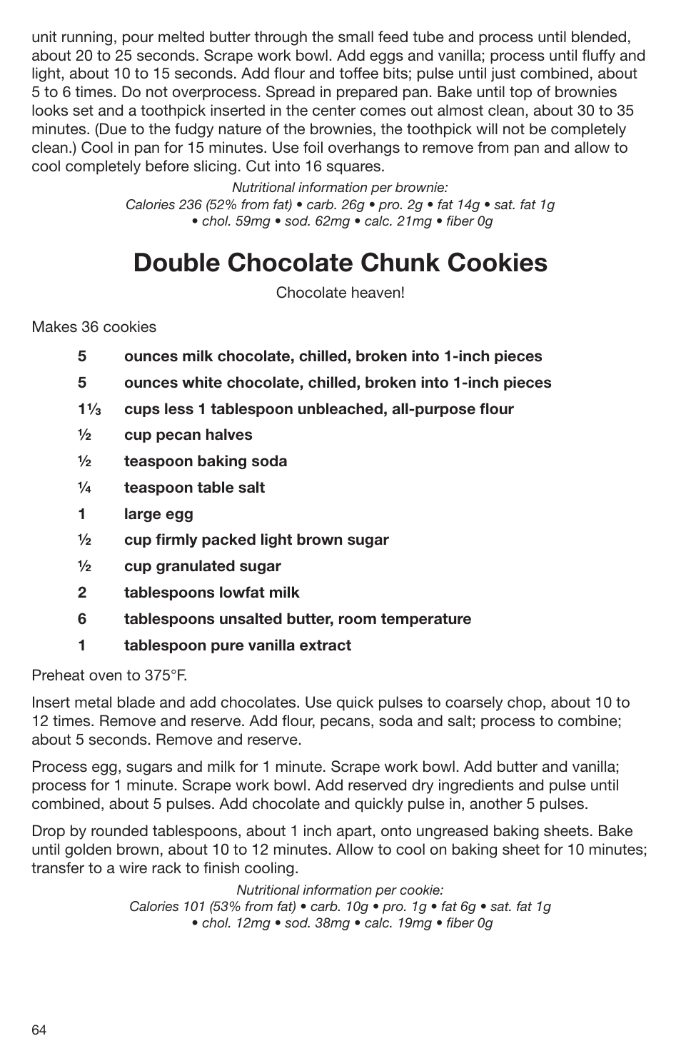 Double chocolate chunk cookies | Cuisinart DLC-2009CHB User Manual | Page 64 / 73