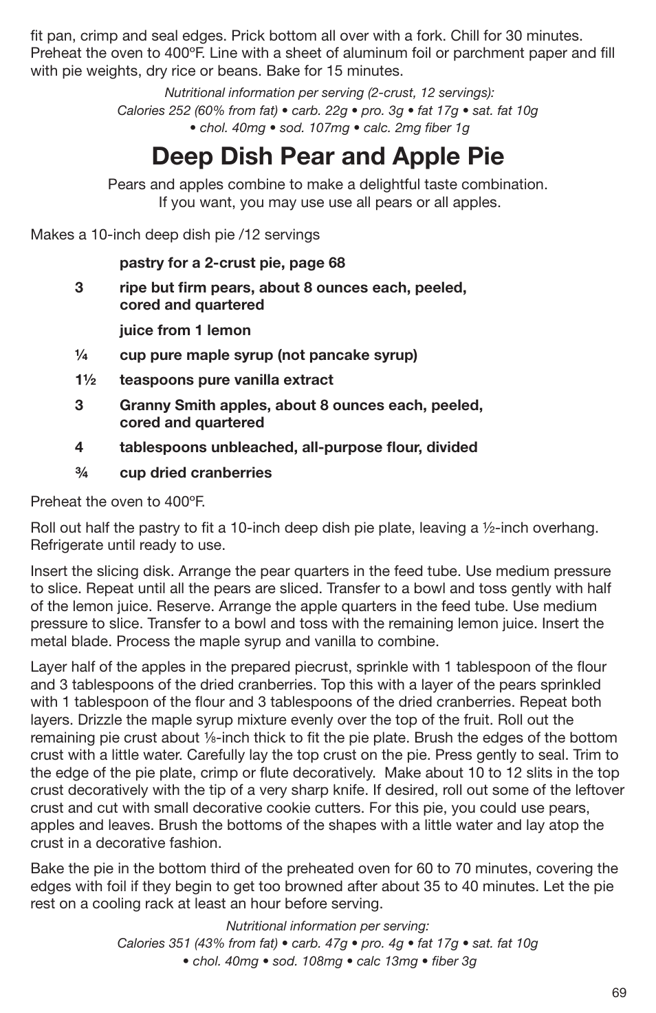 Deep dish pear and apple pie | Cuisinart DLC-2009CHB User Manual | Page 69 / 73