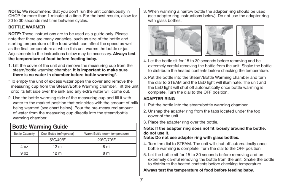 Bottle warming guide | Cuisinart Baby Food Maker & Bottle Warmer BFM-1000 User Manual | Page 7 / 21