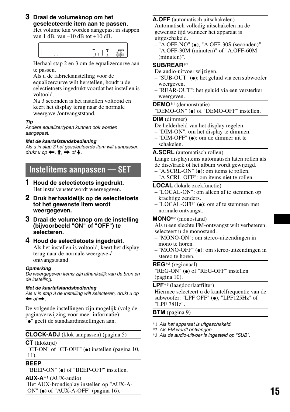 Instelitems aanpassen - set, Instelitems aanpassen — set | Sony CDX-GT50UI User Manual | Page 111 / 148