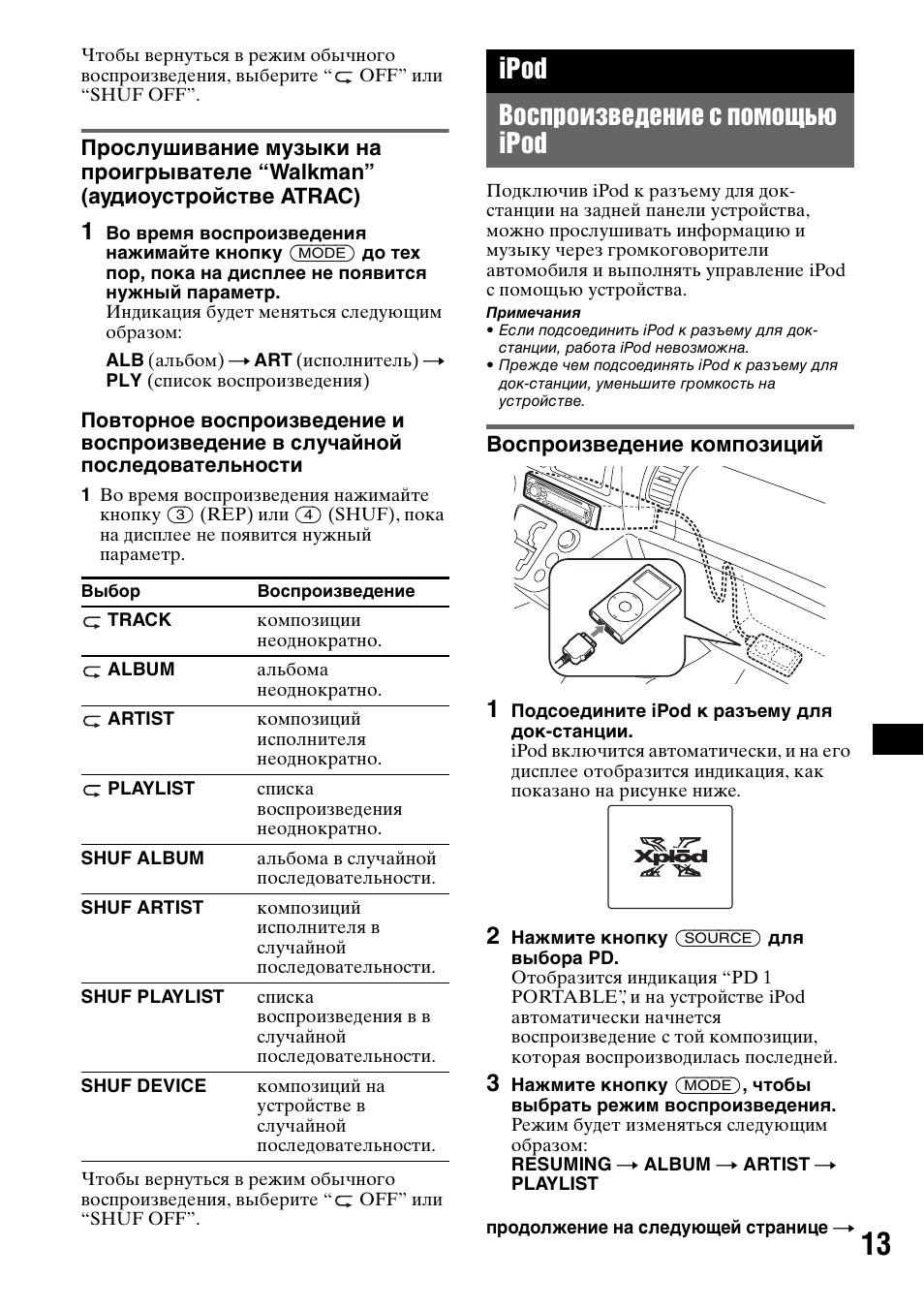 Ipod, Воспроизведение с помощью ipod, Воспроизведение композиций | Ipod воспроизведение с помощью ipod | Sony CDX-GT50UI User Manual | Page 133 / 148