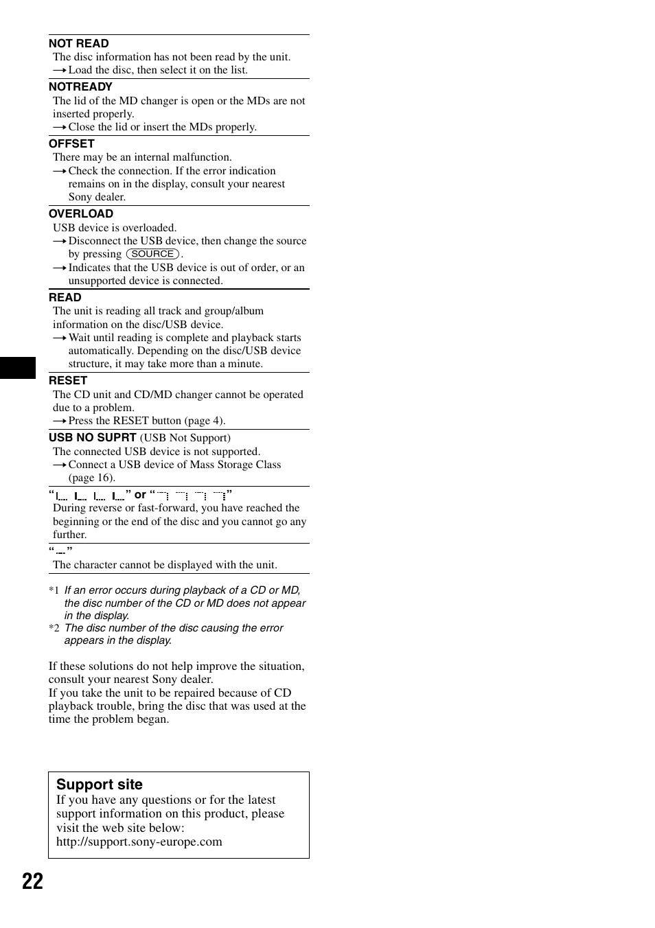 Support site | Sony CDX-GT50UI User Manual | Page 22 / 148