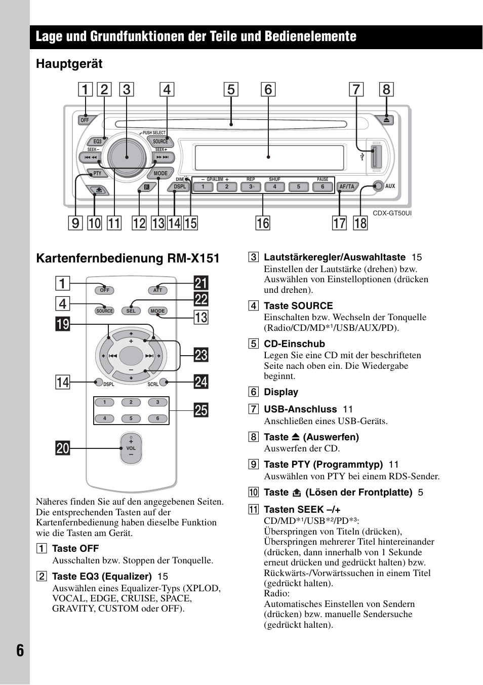 Hauptgerät, Kartenfernbedienung rm-x151, Hauptgerät kartenfernbedienung rm-x151 | Qa qd q; 9 qs qfqg 7 qk, 4ws qd 1 wf ql qf wa w; wg wd | Sony CDX-GT50UI User Manual | Page 28 / 148