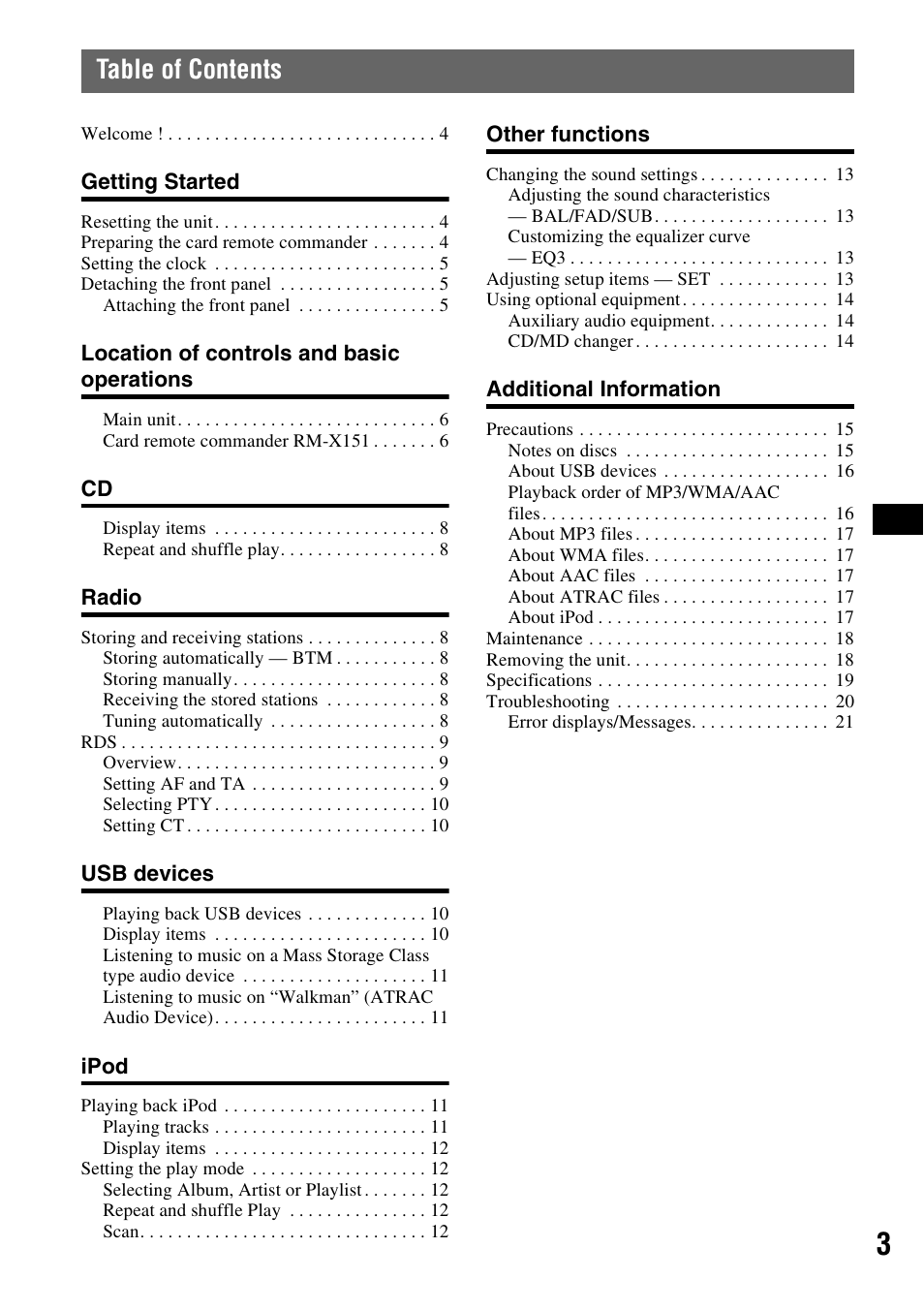 Sony CDX-GT50UI User Manual | Page 3 / 148