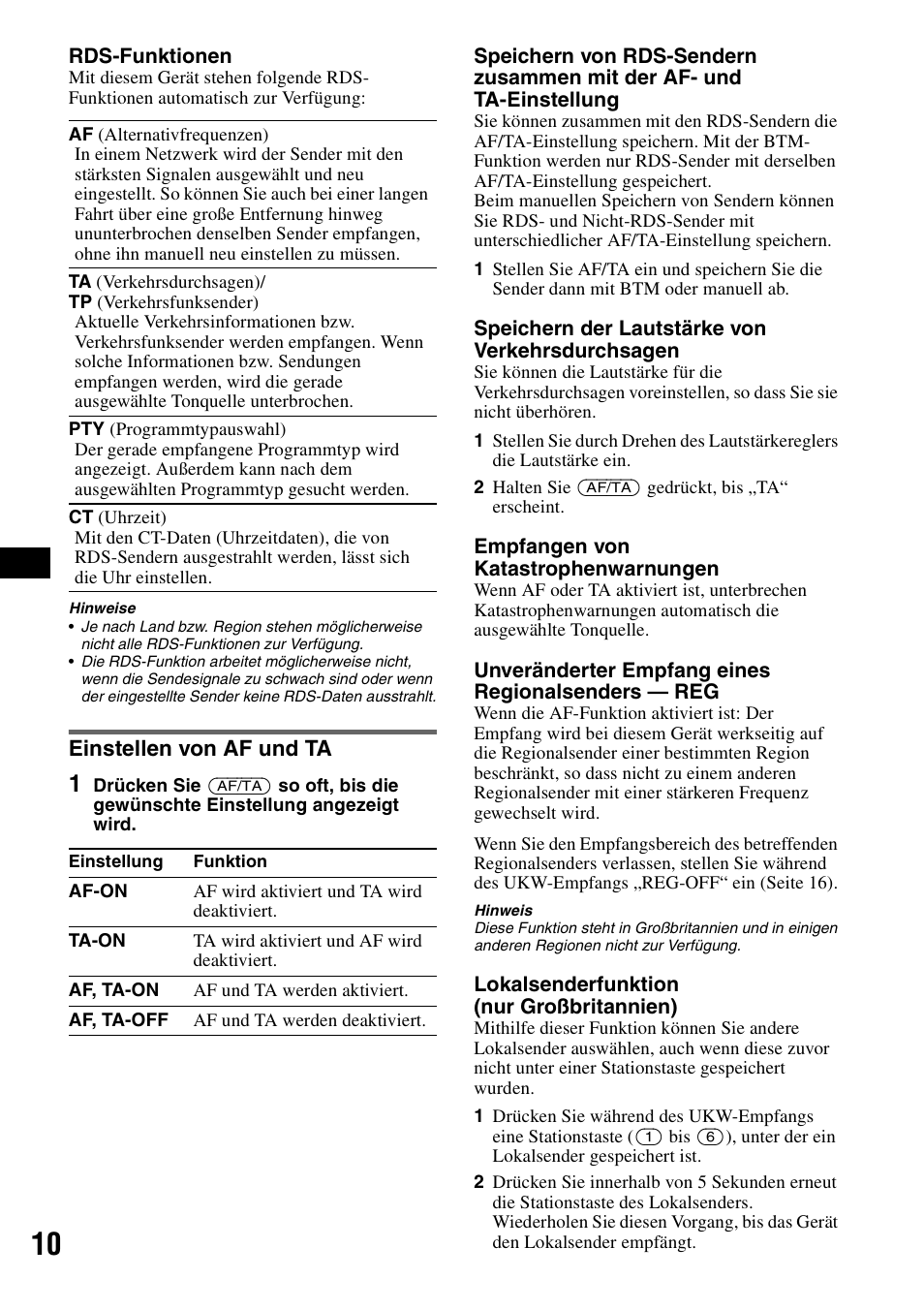 Einstellen von af und ta | Sony CDX-GT50UI User Manual | Page 32 / 148