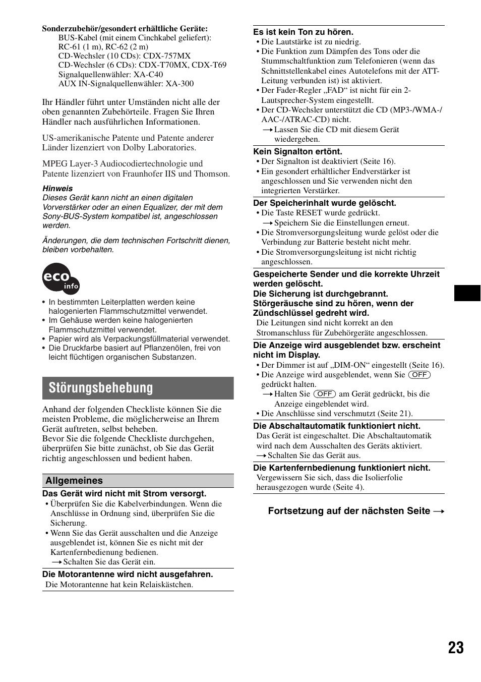 Störungsbehebung | Sony CDX-GT50UI User Manual | Page 45 / 148