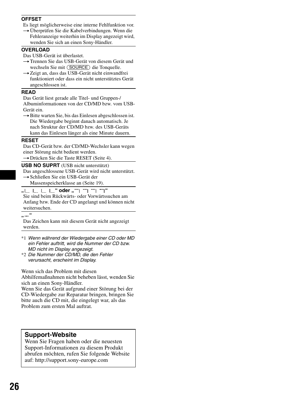 Seite 26), Support-website | Sony CDX-GT50UI User Manual | Page 48 / 148