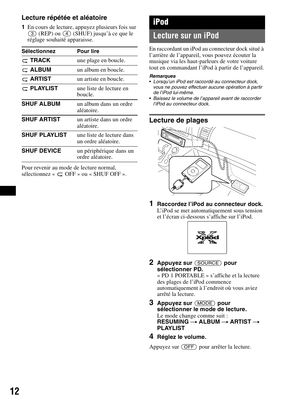 Ipod, Lecture sur un ipod, Lecture de plages | Ipod lecture sur un ipod | Sony CDX-GT50UI User Manual | Page 60 / 148