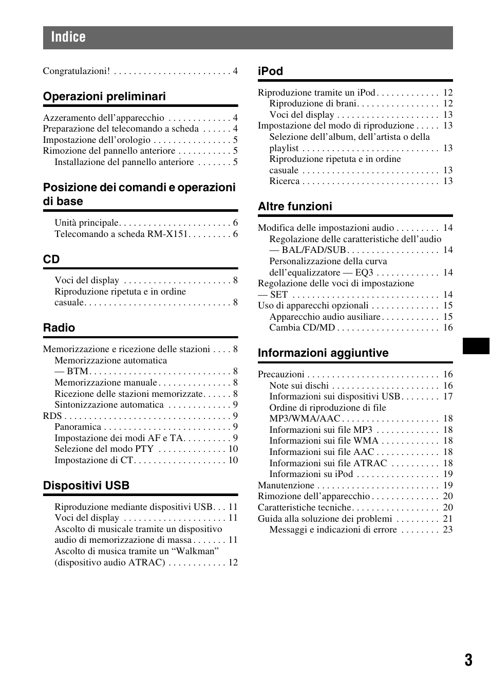 Indice | Sony CDX-GT50UI User Manual | Page 75 / 148