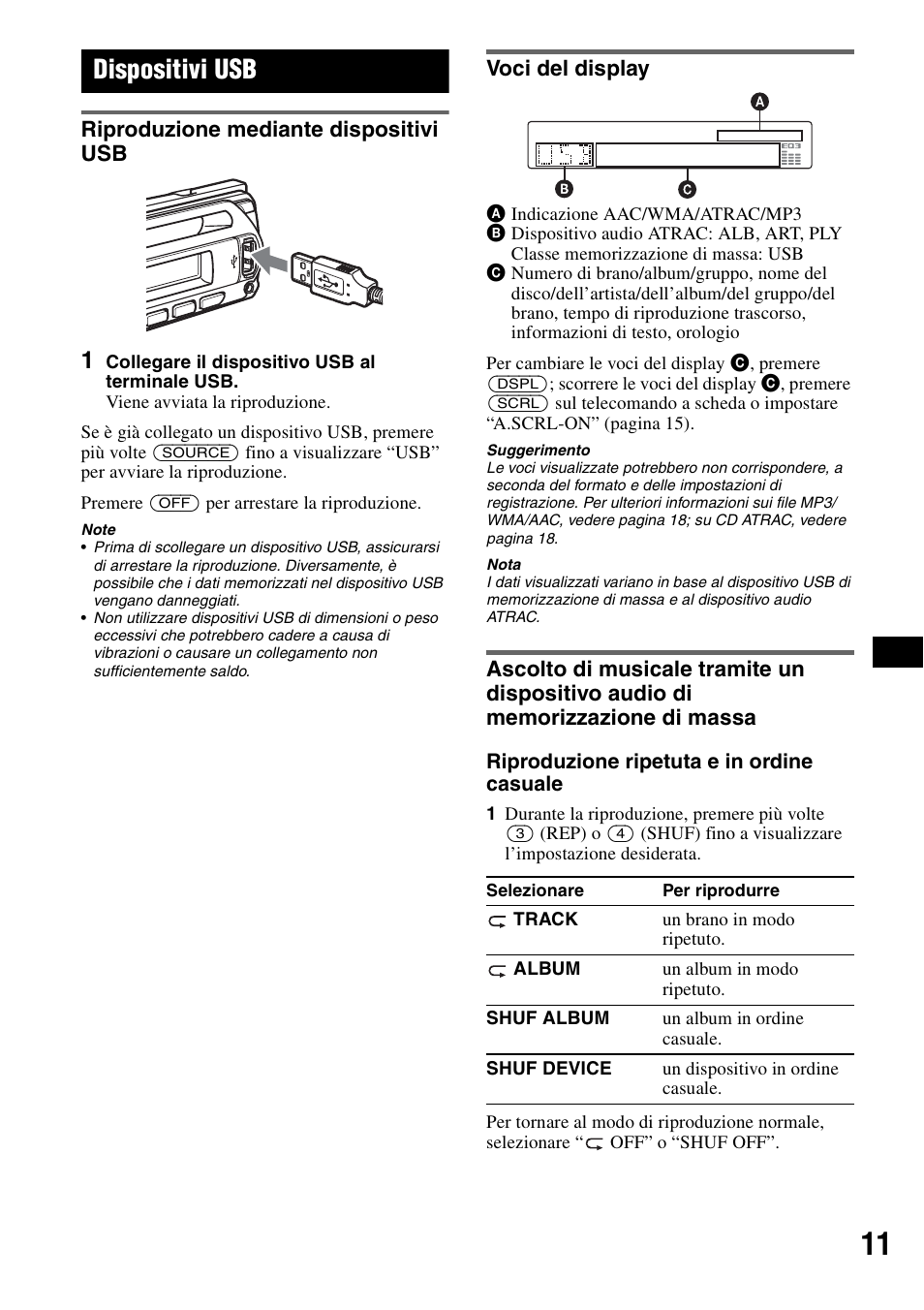 Dispositivi usb, Riproduzione mediante dispositivi usb, Voci del display | Sony CDX-GT50UI User Manual | Page 83 / 148