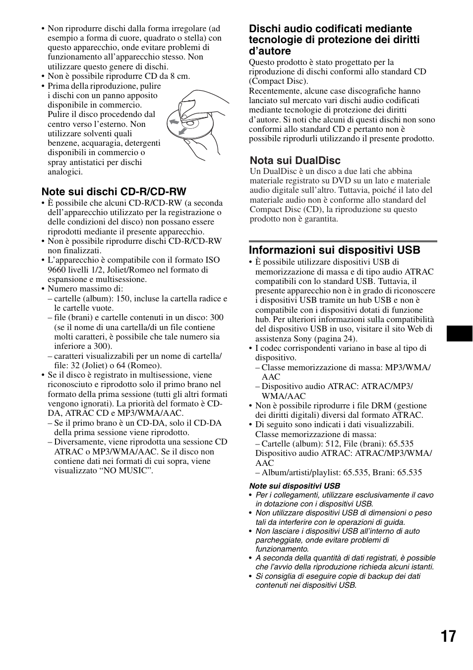 Informazioni sui dispositivi usb, Nota sui dualdisc | Sony CDX-GT50UI User Manual | Page 89 / 148