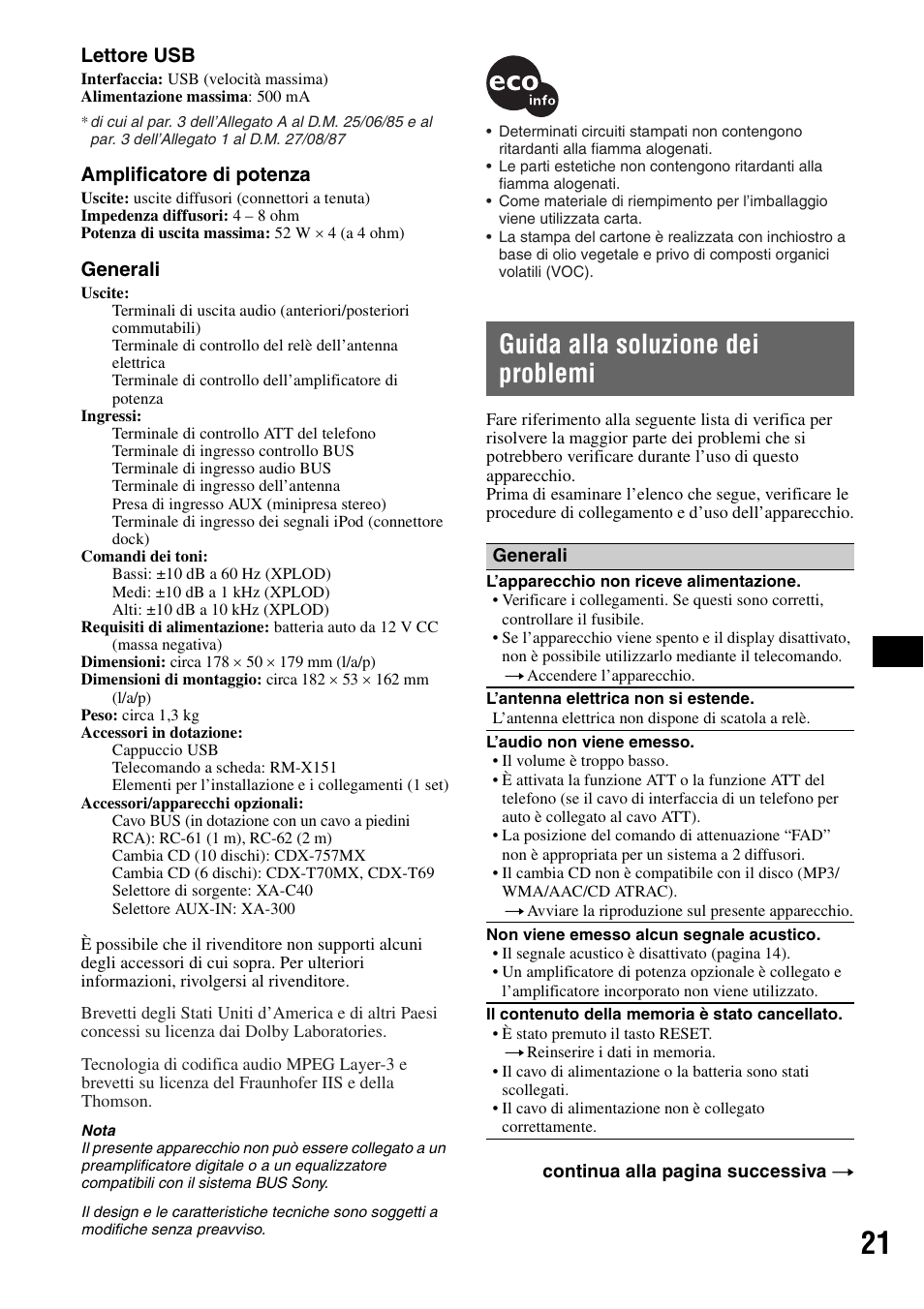 Guida alla soluzione dei problemi | Sony CDX-GT50UI User Manual | Page 93 / 148