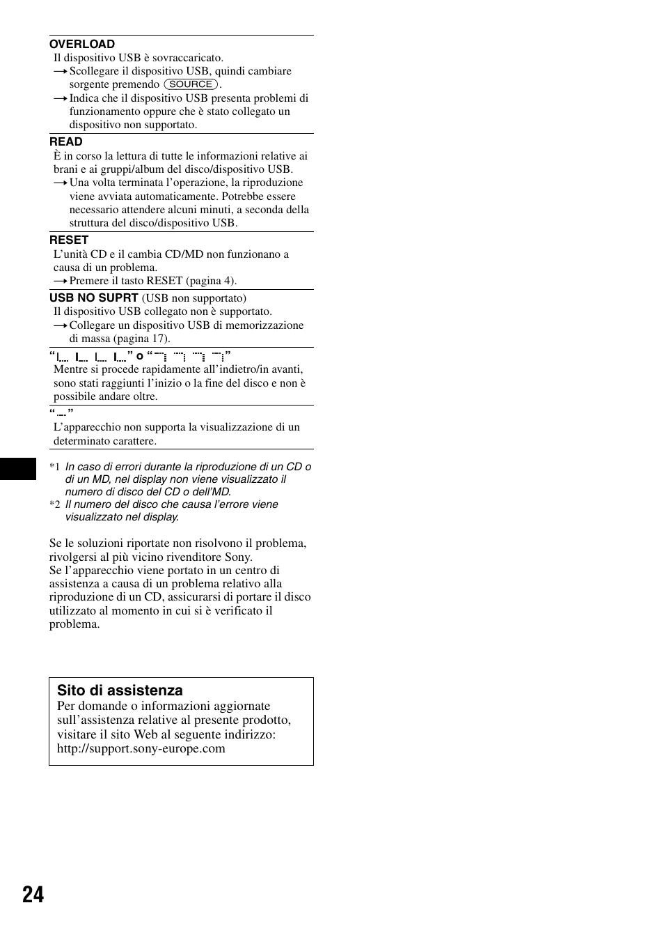 Sito di assistenza | Sony CDX-GT50UI User Manual | Page 96 / 148