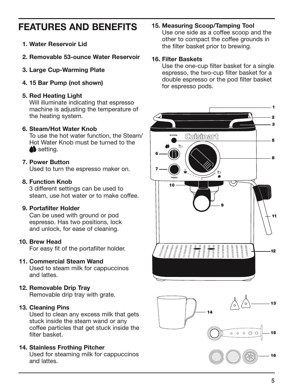 Features and benefits | Cuisinart EM-100 User Manual | Page 5 / 20