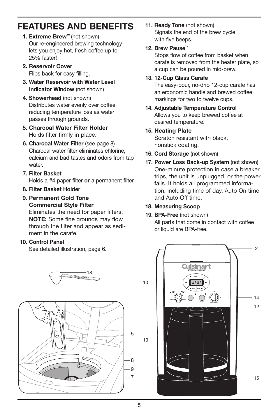 Features and benefits | Cuisinart DCC-2650 User Manual | Page 5 / 13