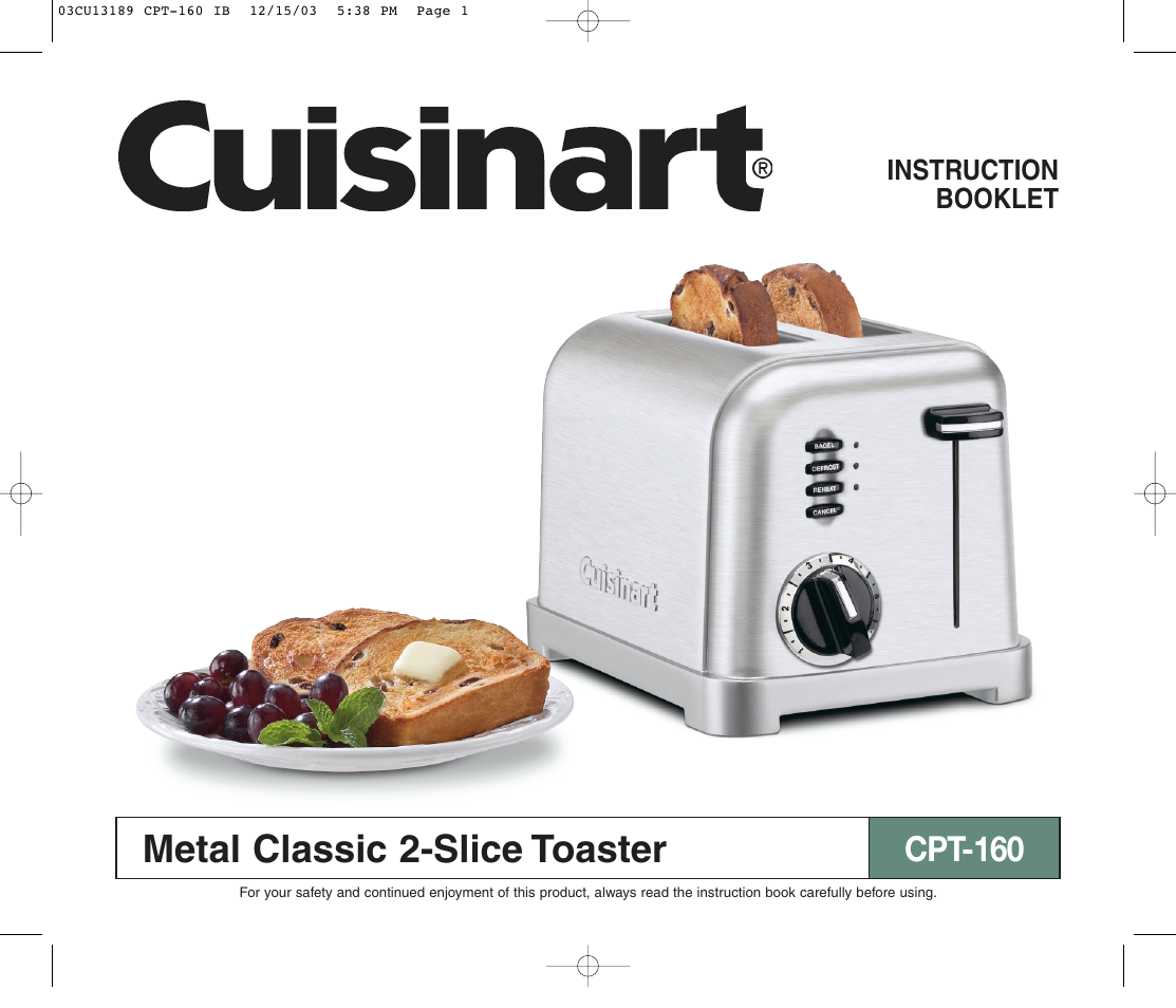 Cuisinart CPT-160 User Manual | 8 pages