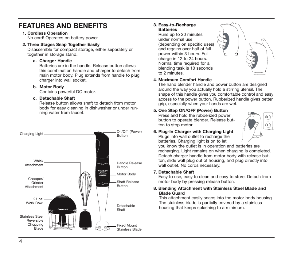 Features and benefits | Cuisinart CSB-78 User Manual | Page 4 / 13