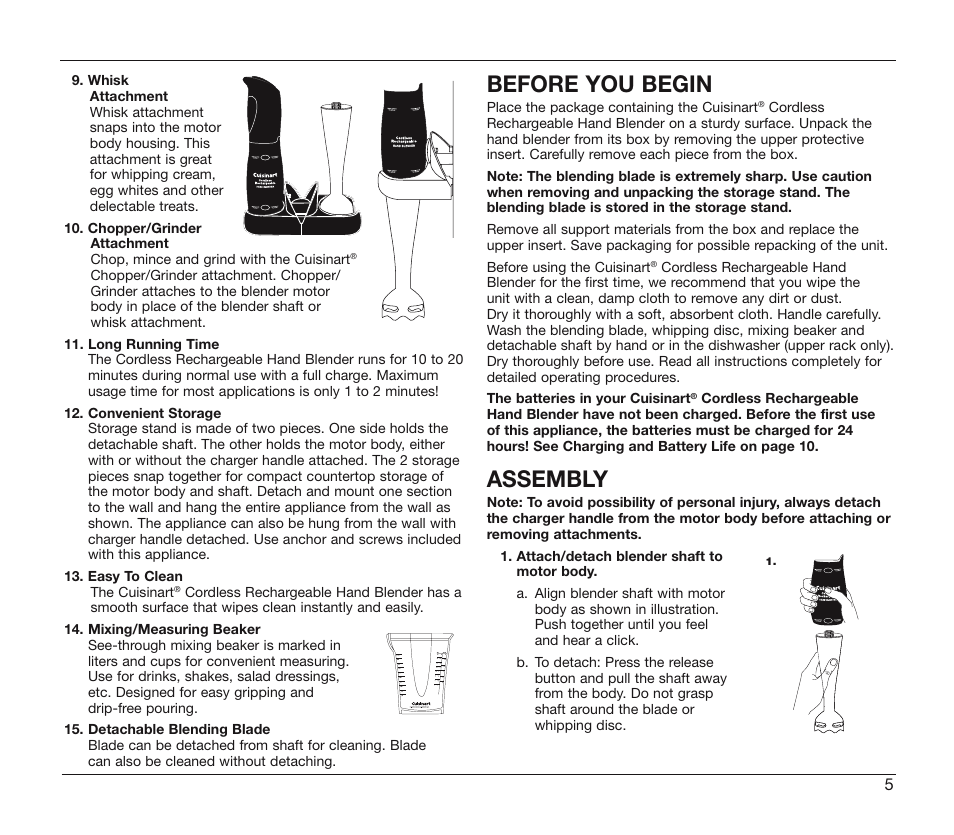 Before you begin, Assembly | Cuisinart CSB-78 User Manual | Page 5 / 13