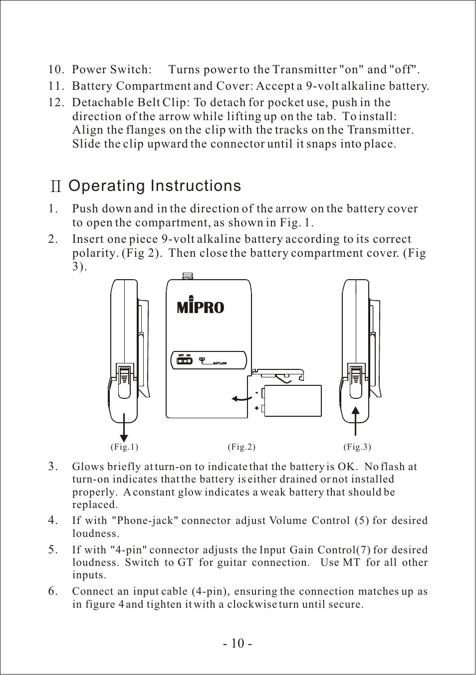 Operating instructions | MIPRO ma101 User Manual | Page 13 / 15