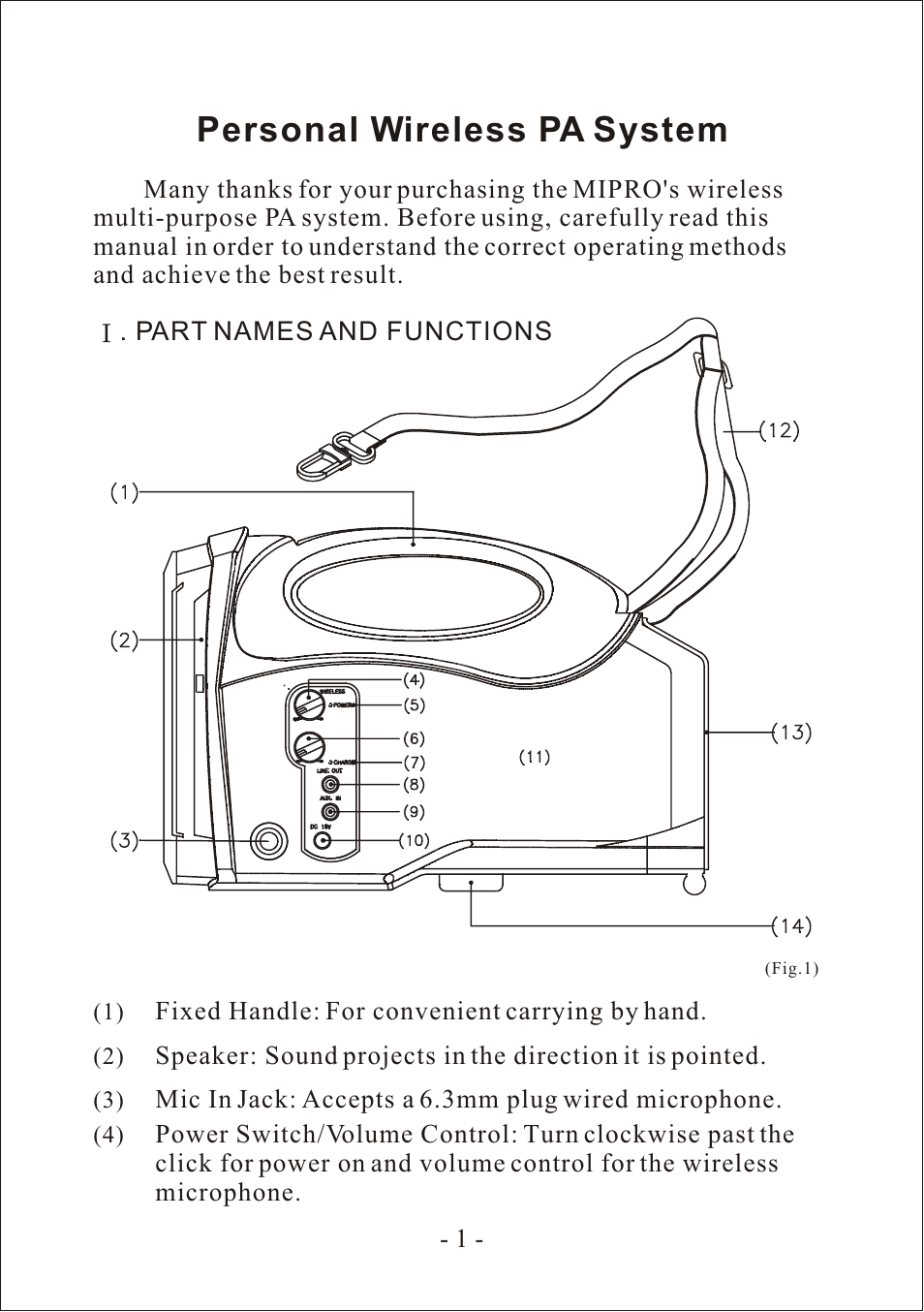 Personal wireless pa system | MIPRO ma101 User Manual | Page 4 / 15