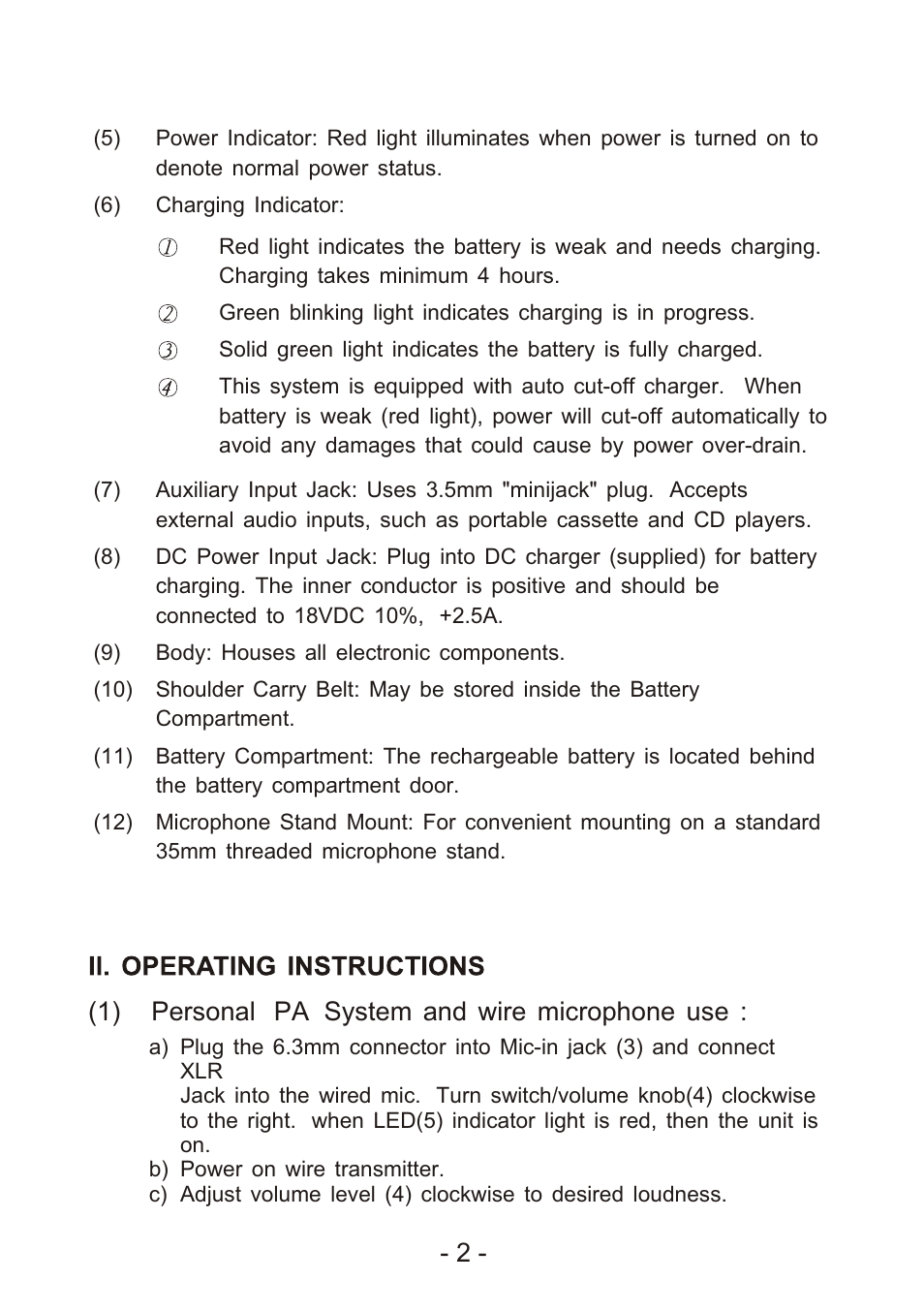 2 - (1) personal pa system and wire microphone use | MIPRO ma101c User Manual | Page 5 / 11