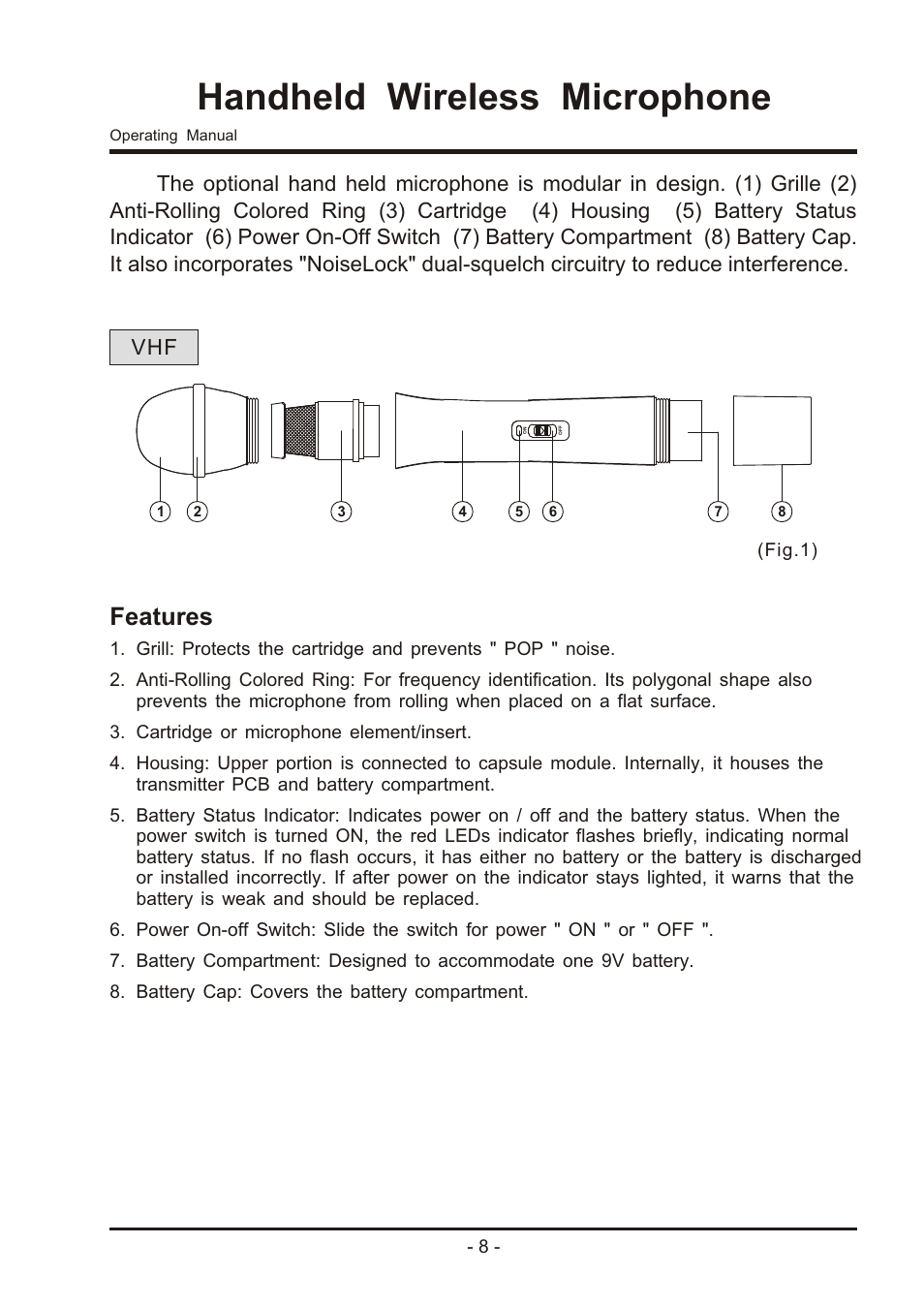 Handheld wireless microphone, Features | MIPRO ma707 User Manual | Page 10 / 20