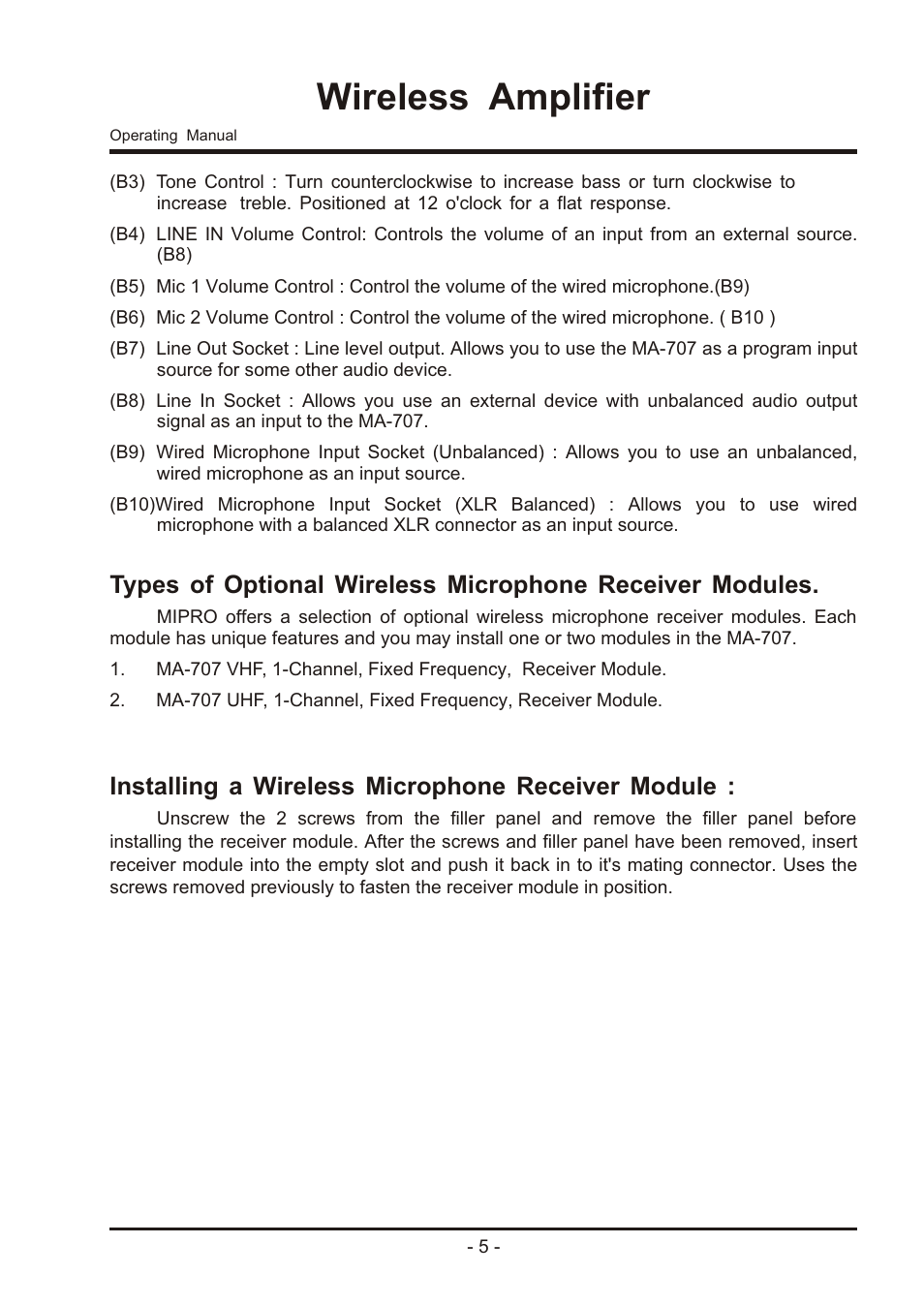 Wireless amplifier | MIPRO ma707 User Manual | Page 7 / 20