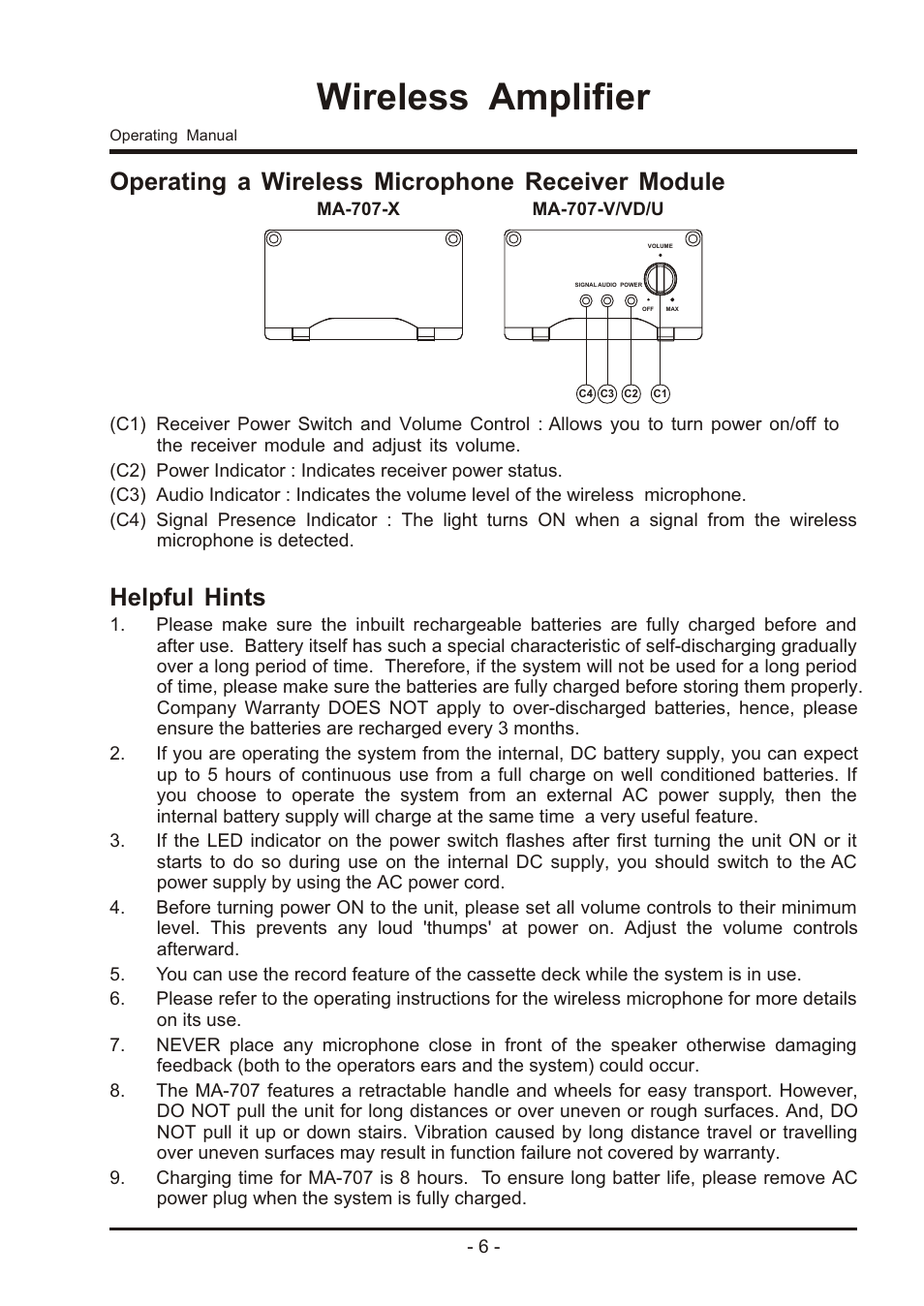 Wireless amplifier | MIPRO ma707 User Manual | Page 8 / 20