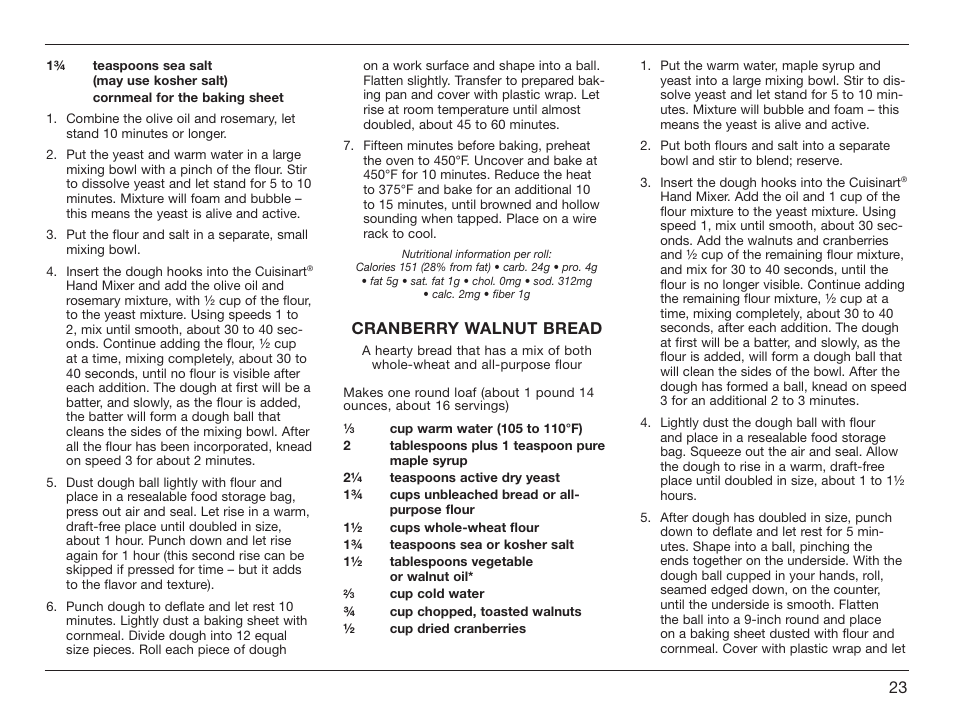 Cranberry walnut bread | Cuisinart Power Advantage HM-90S User Manual | Page 23 / 33