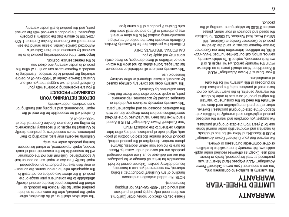 Warranty limited three-year warranty | Cuisinart Power Advantage HM-90S User Manual | Page 27 / 33