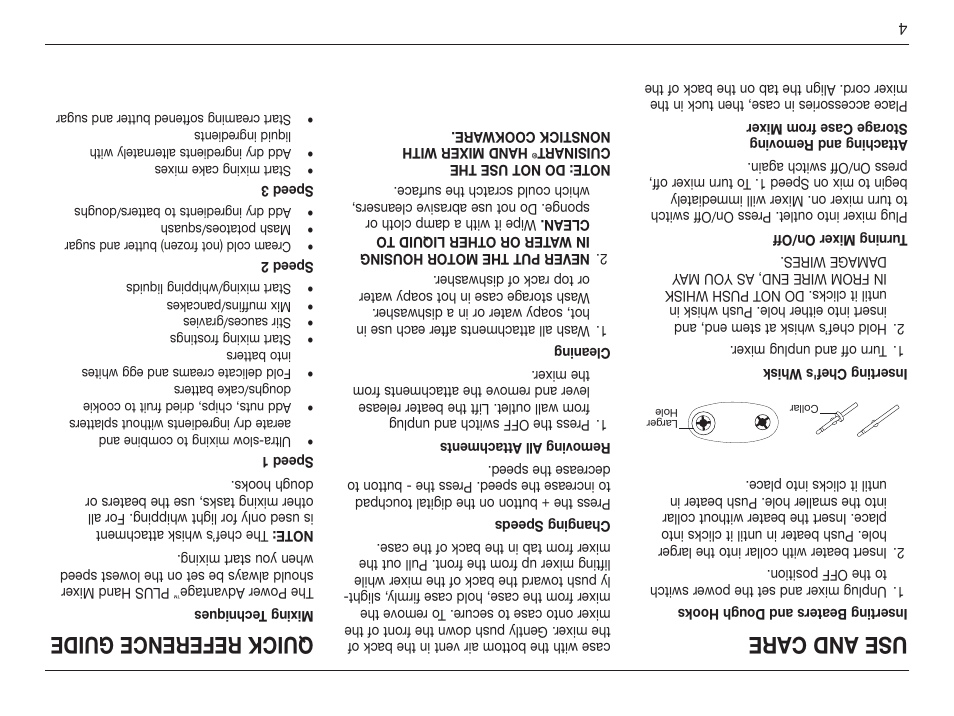 Use and care, Quick reference guide | Cuisinart Power Advantage HM-90S User Manual | Page 29 / 33