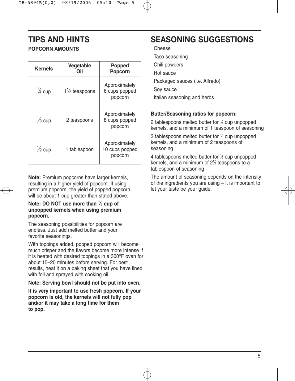 Tips and hints, Seasoning suggestions | Cuisinart CPM-800 User Manual | Page 5 / 13