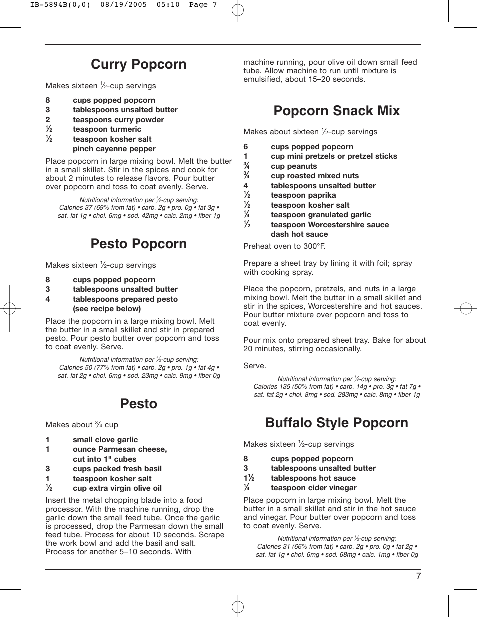 Curry popcorn, Pesto popcorn, Pesto | Popcorn snack mix, Buffalo style popcorn | Cuisinart CPM-800 User Manual | Page 7 / 13