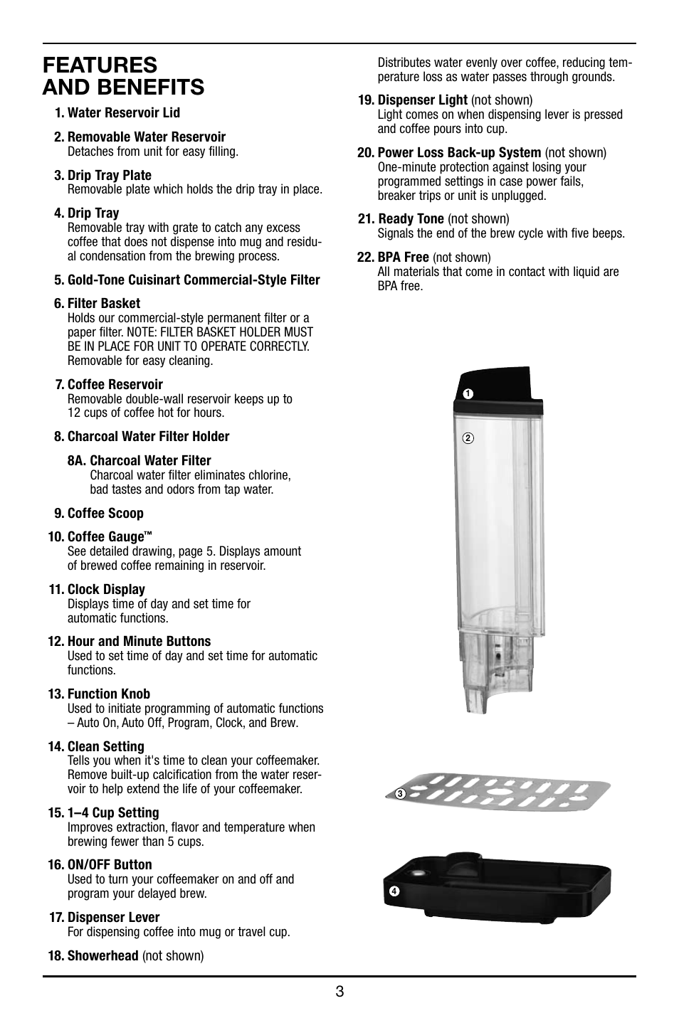 Features and benefits | Cuisinart DCC-3000 User Manual | Page 4 / 12