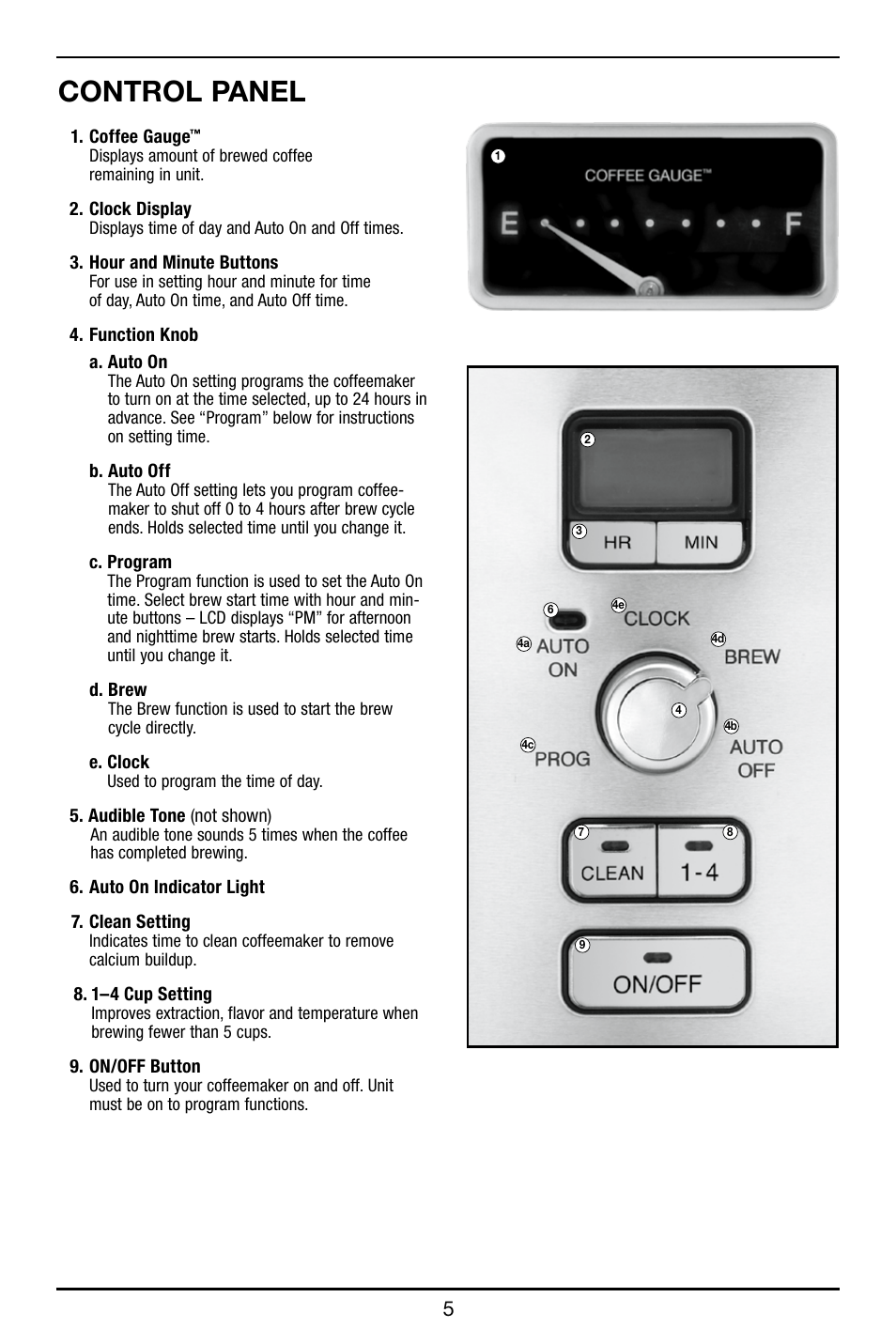 Control panel | Cuisinart DCC-3000 User Manual | Page 6 / 12