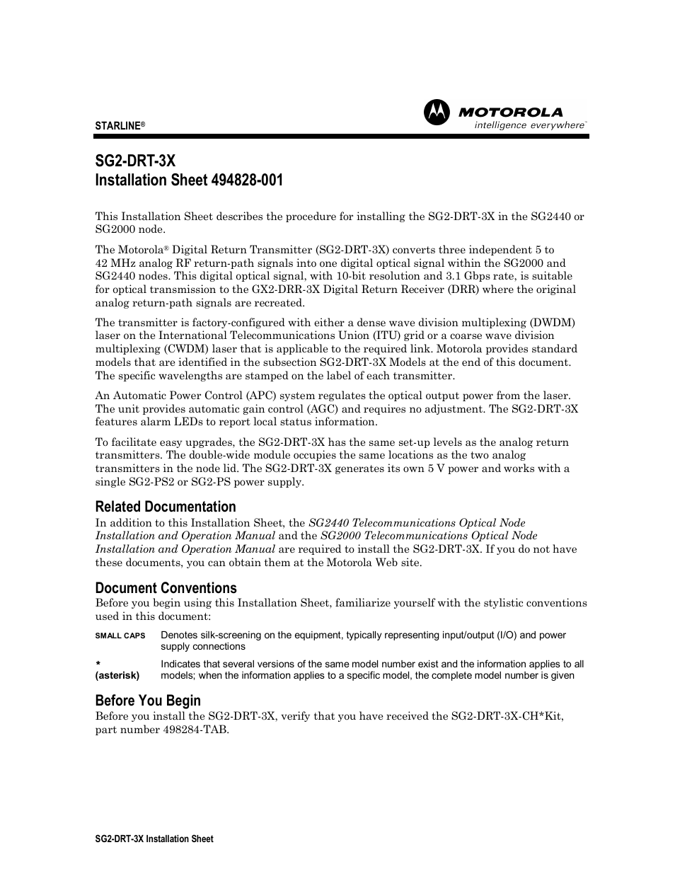 Motorola SG2-DRT-3X User Manual | 16 pages
