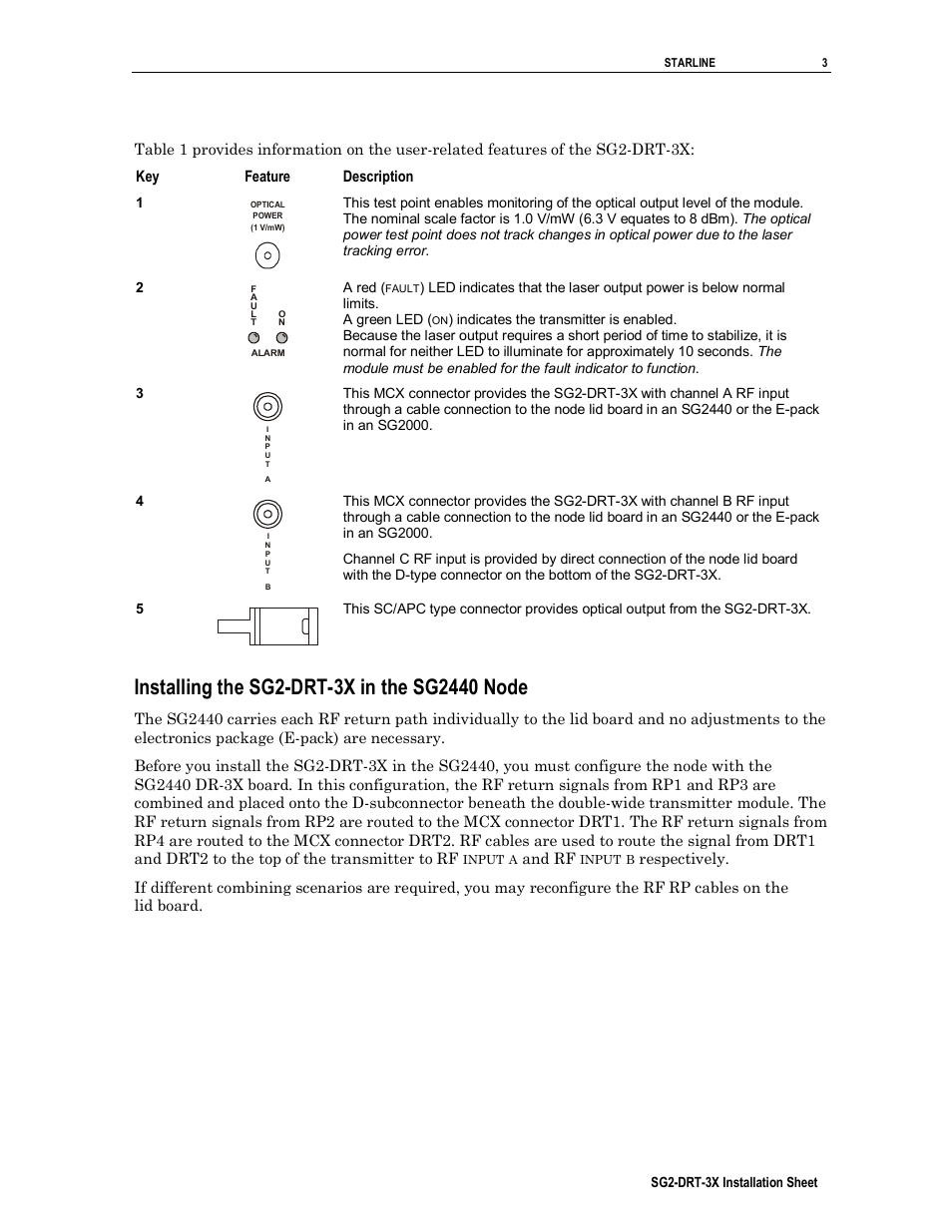 Installing the sg2-drt-3x in the sg2440 node | Motorola SG2-DRT-3X User Manual | Page 3 / 16