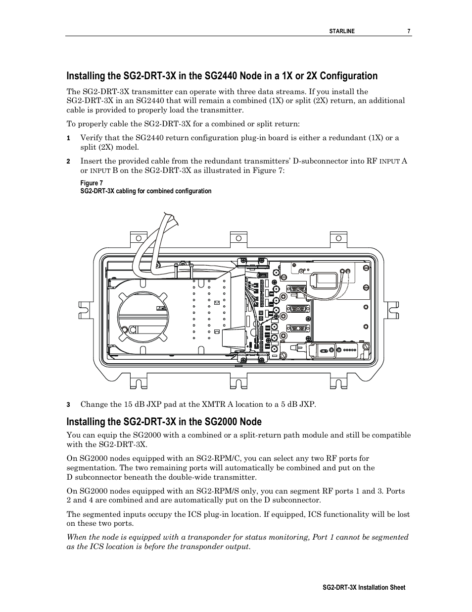 Installing the sg2-drt-3x in the sg2000 node | Motorola SG2-DRT-3X User Manual | Page 7 / 16