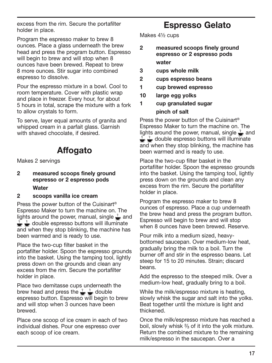 Affogato, Espresso gelato | Cuisinart EM-200 User Manual | Page 17 / 20