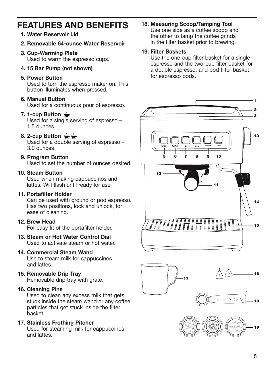 Features and benefits | Cuisinart EM-200 User Manual | Page 5 / 20