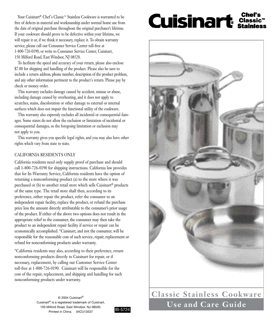 Cuisinart IB-5724 User Manual | 2 pages