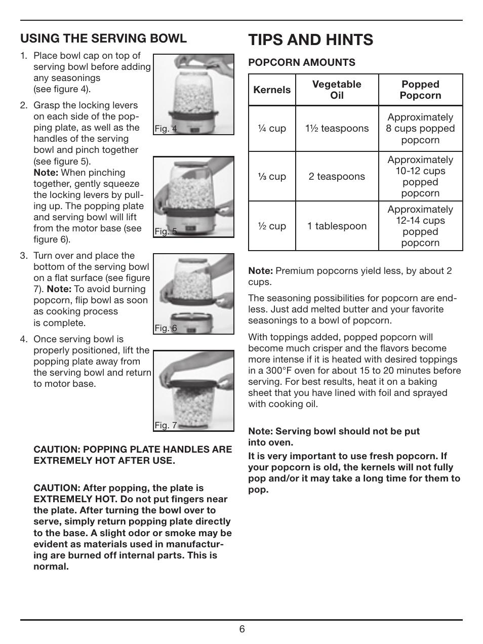 Tips and hints, Using the serving bowl | Cuisinart EasyPop Popcorn Maker CPM-700 Series User Manual | Page 6 / 17