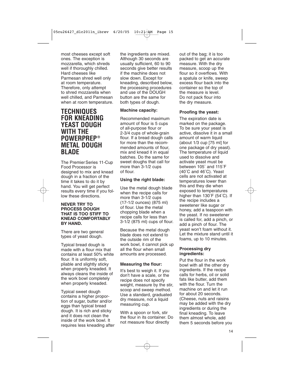 Metal dough blade | Cuisinart DLC-2011N User Manual | Page 15 / 68