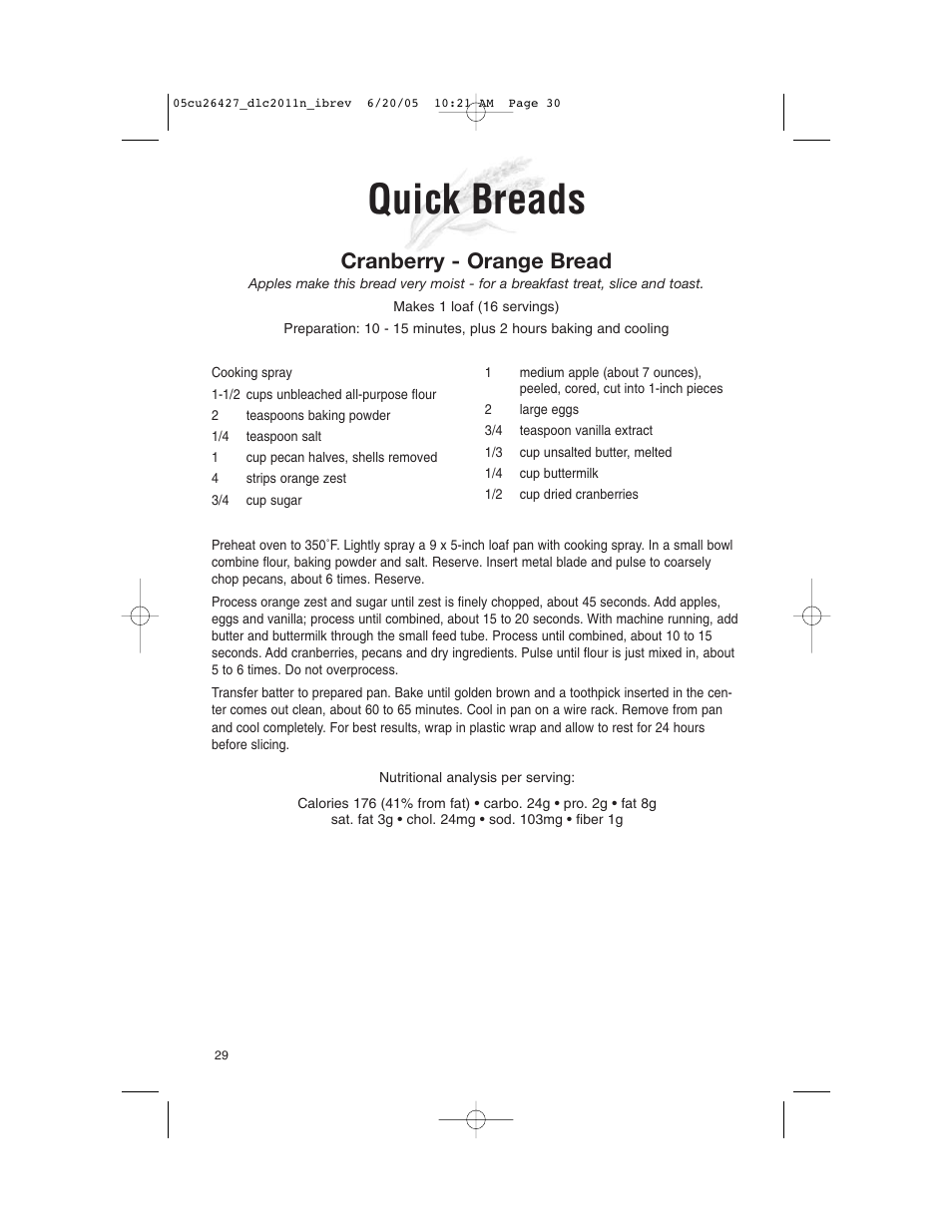 Quick breads, Cranberry - orange bread | Cuisinart DLC-2011N User Manual | Page 30 / 68