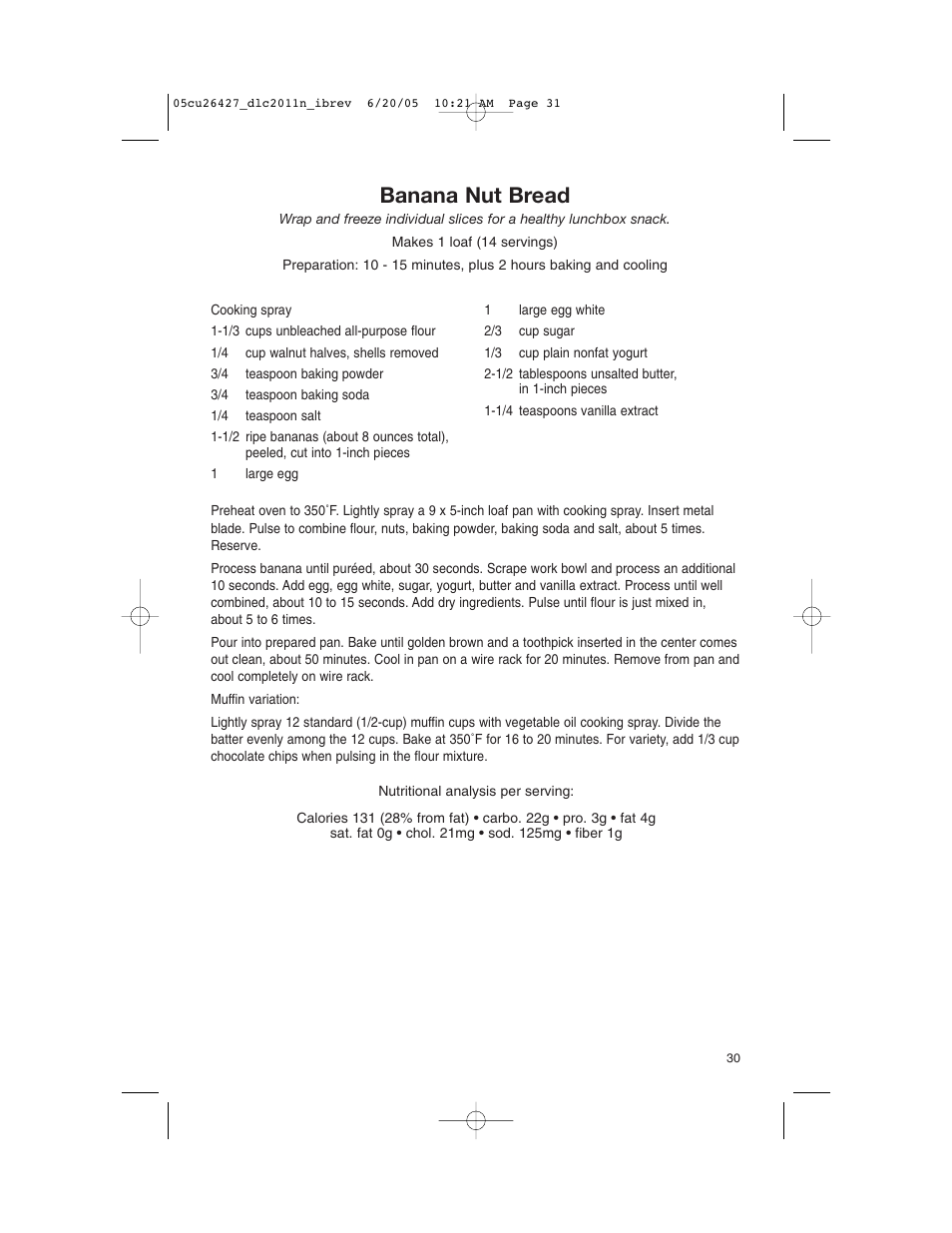 Banana nut bread | Cuisinart DLC-2011N User Manual | Page 31 / 68