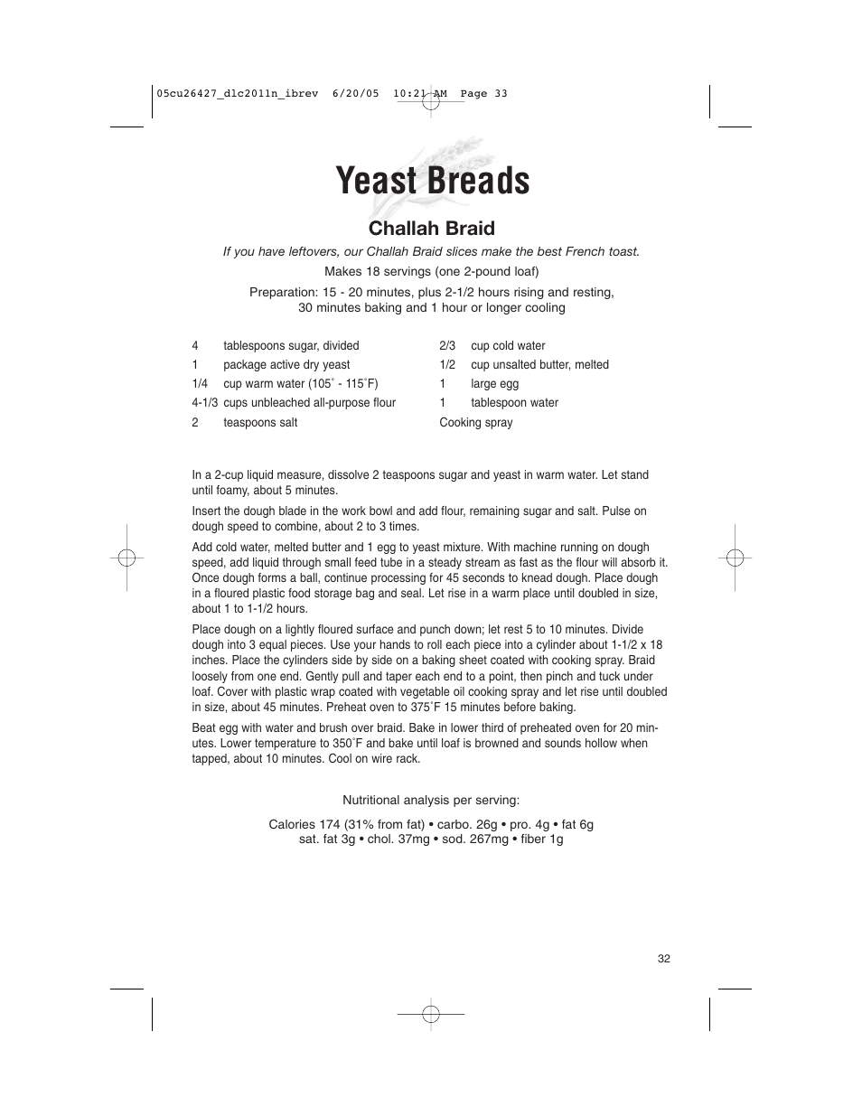 Yeast breads, Challah braid | Cuisinart DLC-2011N User Manual | Page 33 / 68