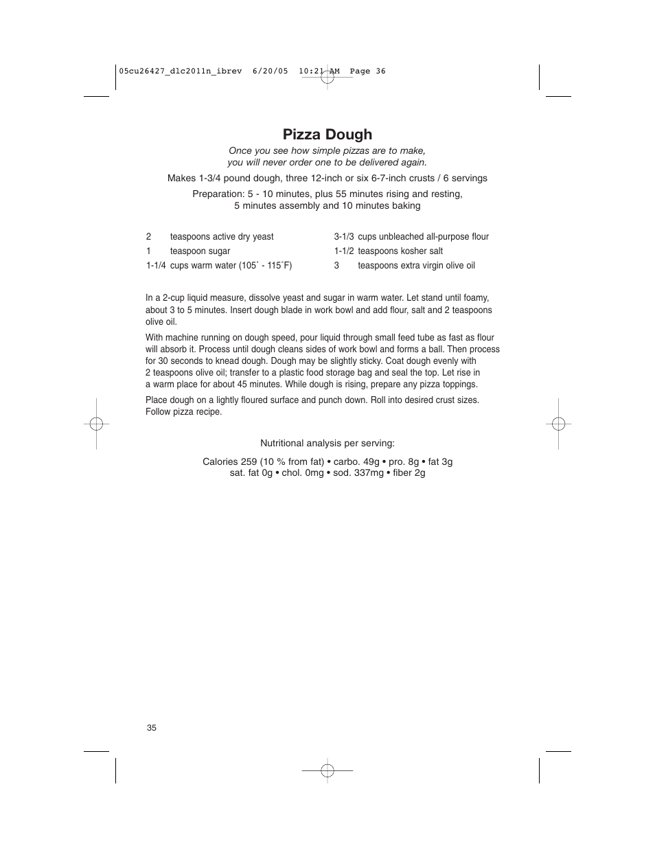 Pizza dough | Cuisinart DLC-2011N User Manual | Page 36 / 68