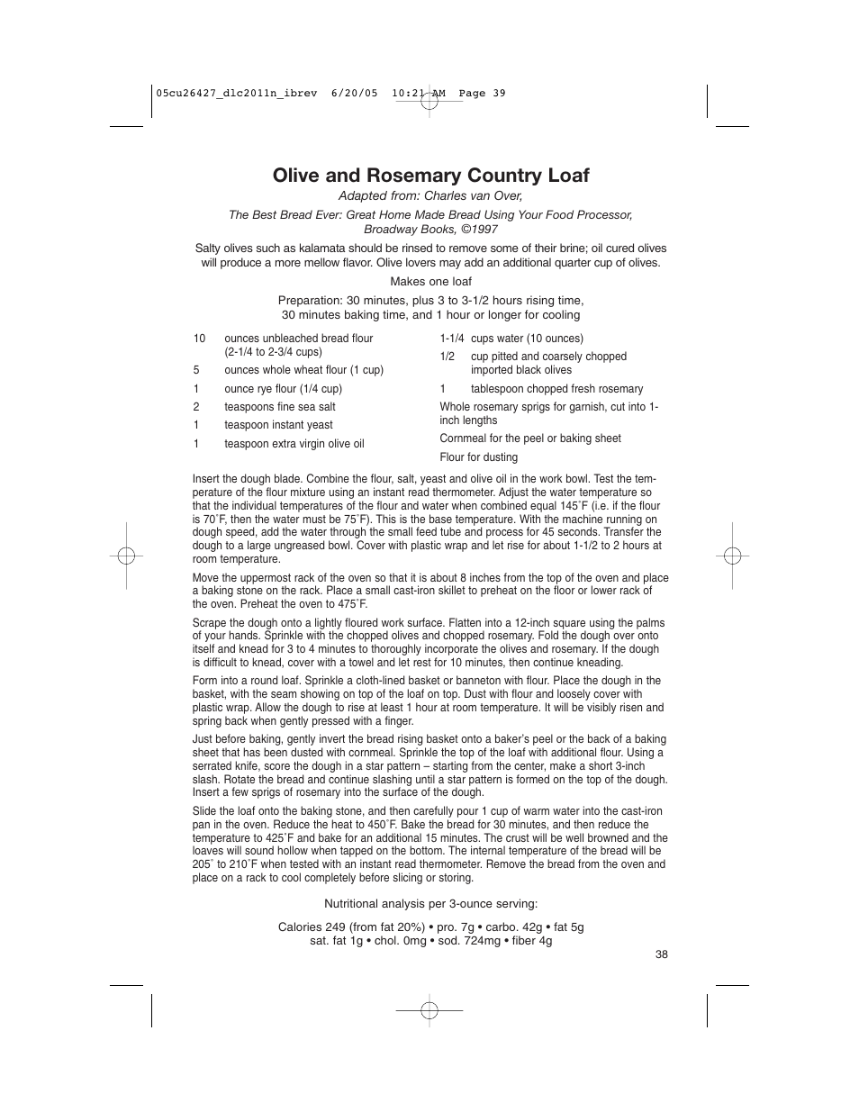 Olive and rosemary country loaf | Cuisinart DLC-2011N User Manual | Page 39 / 68